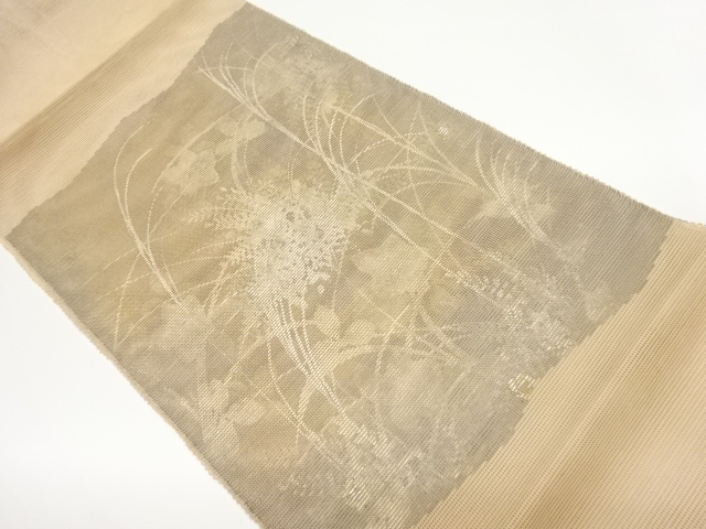 JAPANESE NAGOYA OBI FOR SUMMER / SHELL INLAY / AUTUMN FLOWERS